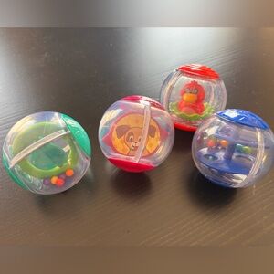 Set of 4 Baby Einstein Roller Pillar Baby Play Activity Balls Dog Bird Games